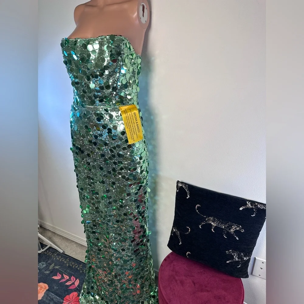 Bronx and Banco Farah Strapless Gown in Green & Multi sequins sparkle maxi dress